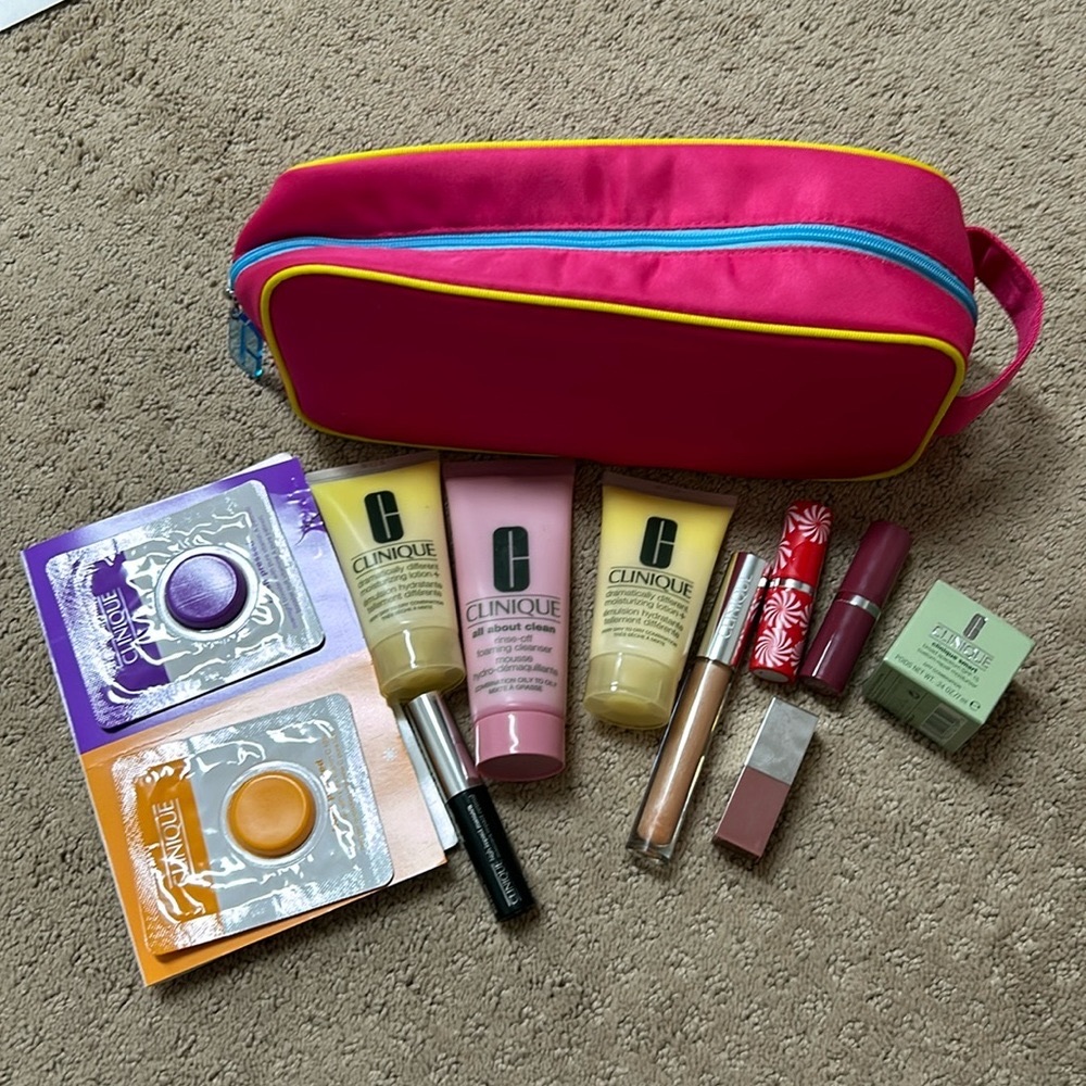 Clinique makeup bag and products